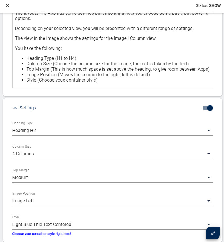 The settings make the Layouts Pro App quite unique!