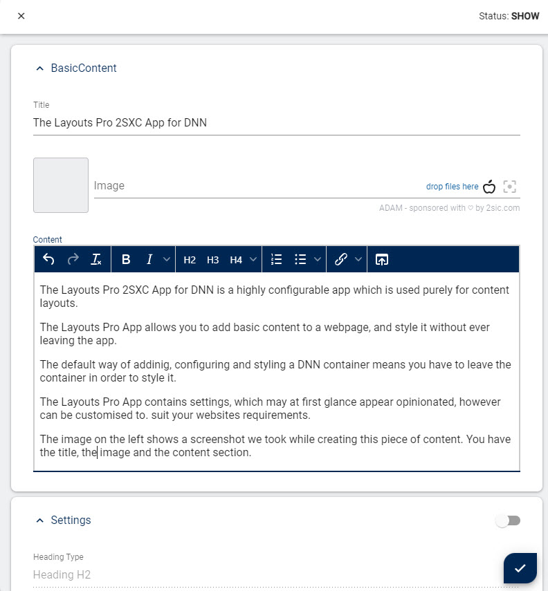 The Layouts Pro 2SXC App for DNN